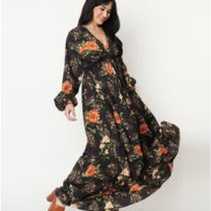 Black & Pink Floral Print Buttercup Maxi Dress size L